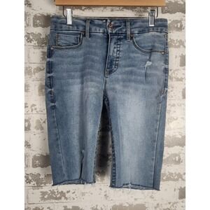 Seven7 Denim Jean Shorts Cut Off Bermudas Size‎ 6 Distressed Raw Hem Light Wash